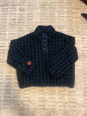 NEW Eleven Eleven Plaid Fleece Pullover, navy and plaid, size M